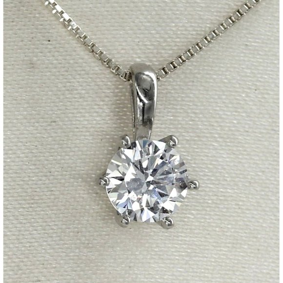 925 STERLING 1 CARAT SOLITAIRE CZ DIAMOND PENDANT/NECKLACE 18" 3.0 GRAMS - Picture 3 of 8